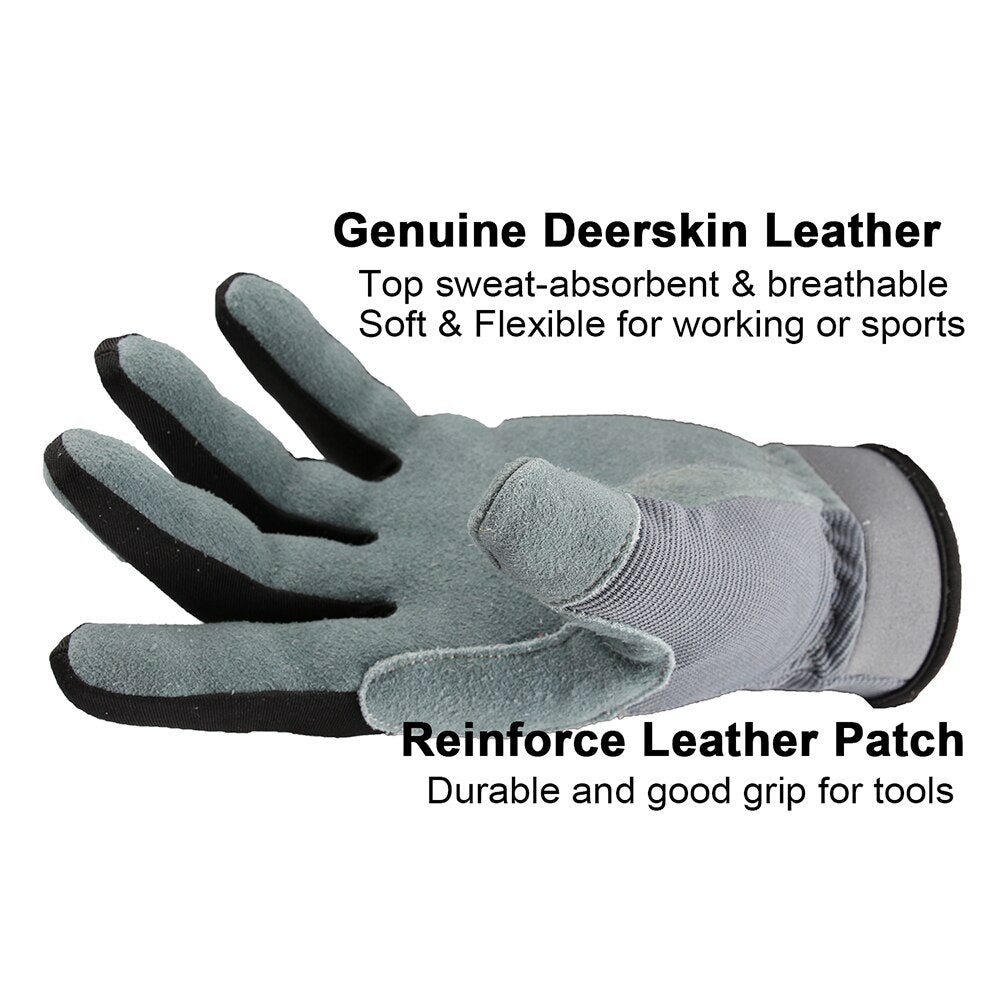 OZERO Gardening Work Gloves Women Deerskin Leather Touch Screen Garden Outdoor Sports Cycling Driving Breathable Fitness Gloves